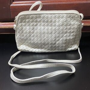 Vintage Ganson Silver Cream Woven Crossbody Bag